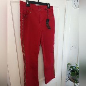 NWT DG2 RED STUDDED BOOT CUT JEANS 12